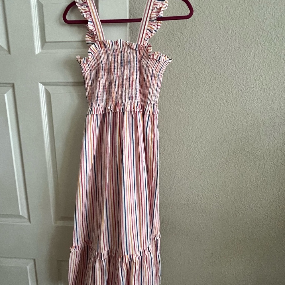 Draper James Pink and White Smocked Ruffled Sundress